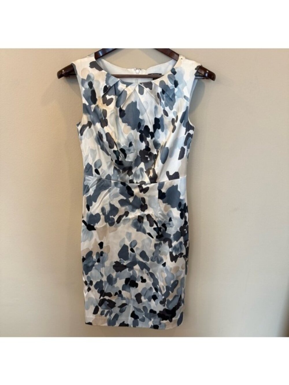 Ann Taylor Silk Blend Sheath Dress Gray Blue Floral Abstract Sleeveless Size 0